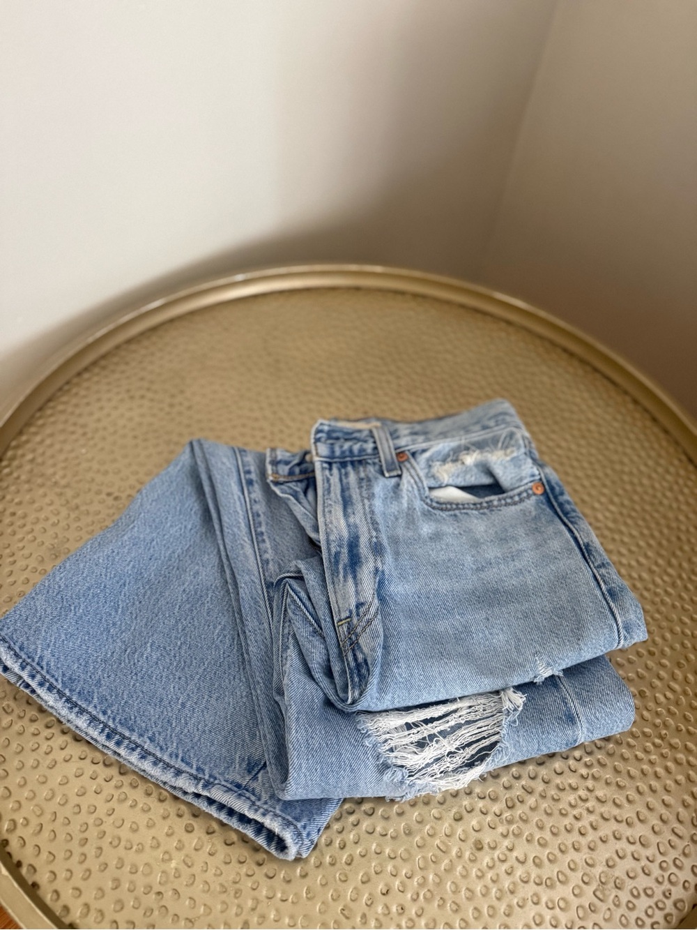 Levi's Light Blue Flare Jeans with Distressed Hem